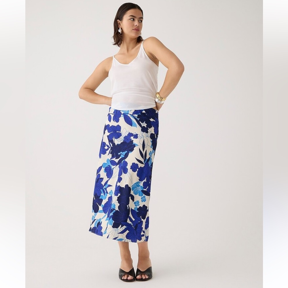 J. Crew Blue and White Floral Midi Skirt - medium